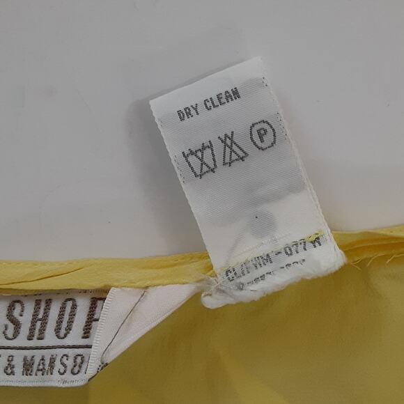 Vintage 80s 100% Silk V Neck Blouse Short Sleeve Yellow Womens L Minimalist - Picture 6 of 9